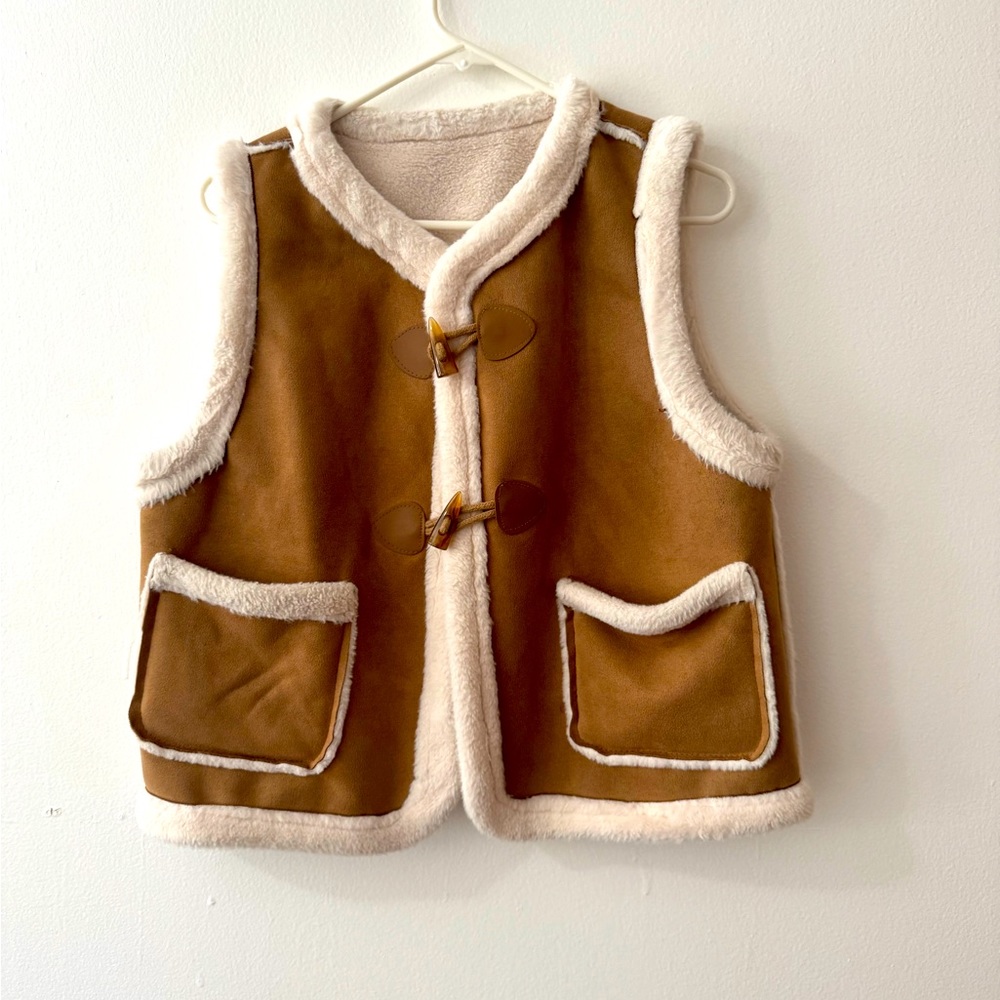 Brown faux suede and sherpa-lined vest